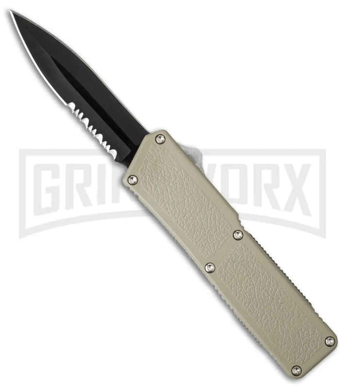 Lightning Tan D/A OTF Automatic Knife - Black Dagger Serr 3 Lightning Tan D/A OTF Automatic Knife - Black Dagger Serr