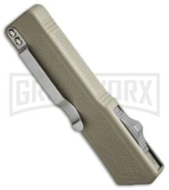 Lightning Tan D/A OTF Automatic Knife - Black Dagger Serr 7 Lightning Tan D/A OTF Automatic Knife - Black Dagger Serr -Grindworx lightning tan black dagger serr side cm large