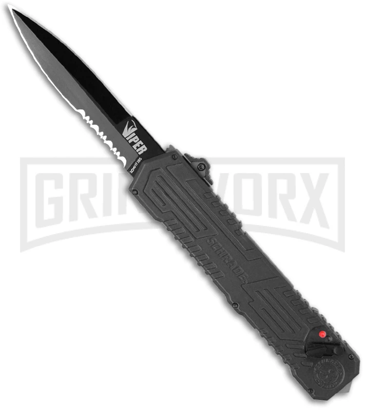 Schrade SCHOTF3BS Viper OTF Assisted Opening Knife - Black Serr 3 Schrade SCHOTF3BS Viper OTF Assisted Opening Knife - Black Serr