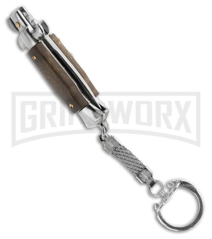 SKM 4" Italian Stiletto Simulated Wood Automatic Knife Keychain - Flat Grind 4 SKM 4" Italian Stiletto Simulated Wood Automatic Knife Keychain - Flat Grind - Image 2