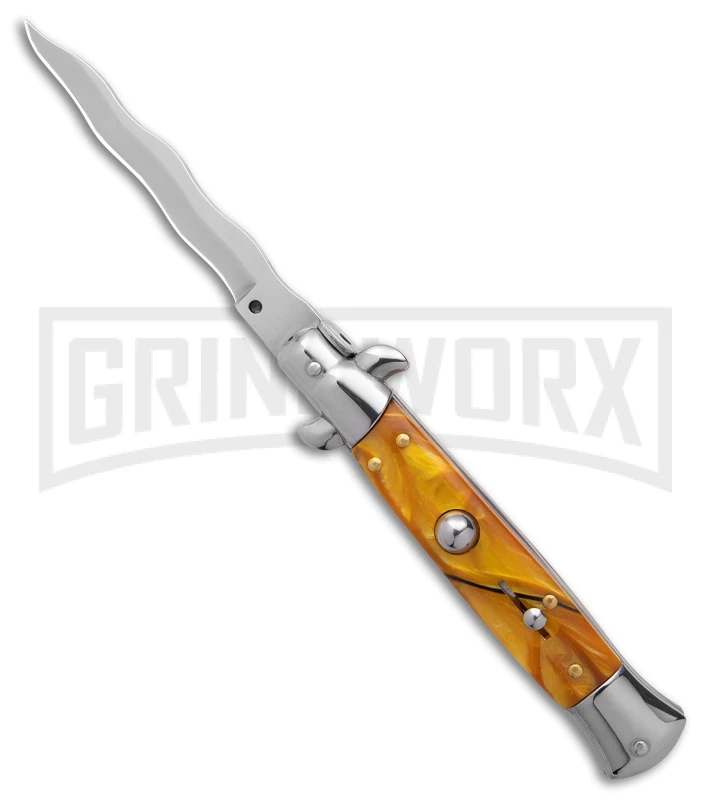 Grindworx -Grindworx Anomally 9in Stiletto Yellow Pearlex Auto Satin Kriss BHQ 162148 jr large
