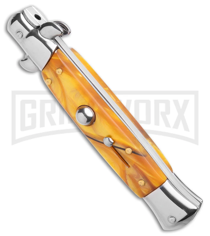 Grindworx -Grindworx Anomally 9in Stiletto Yellow Pearlex Auto Satin Kriss BHQ 162148 jr spine large